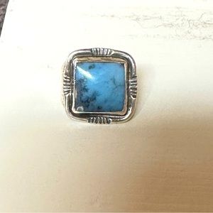 Large Blue Agate Square Cab Sterling Silver Ring Size 9.5